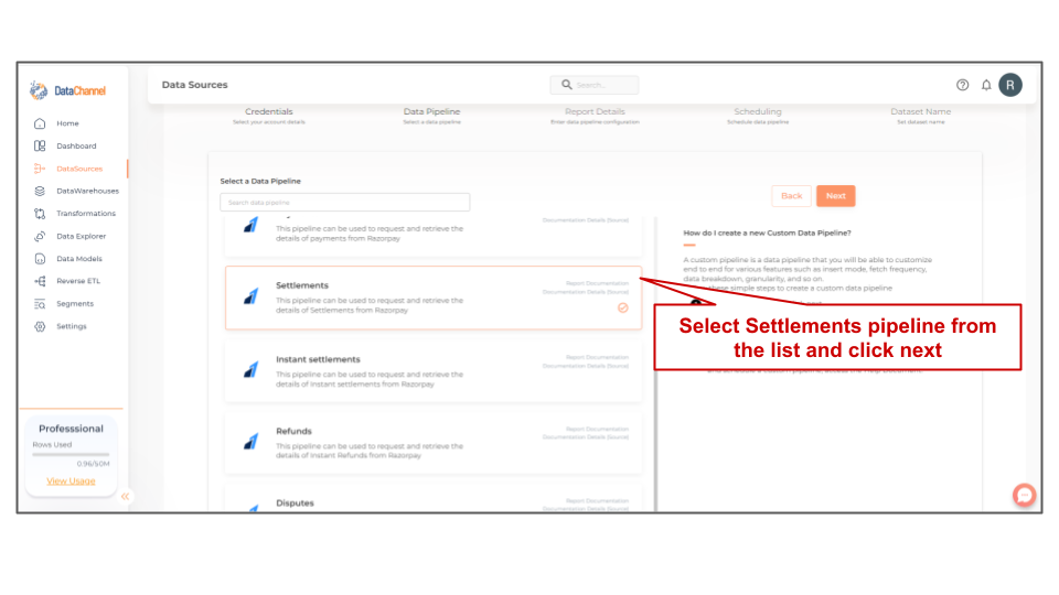 razorpay settlements list