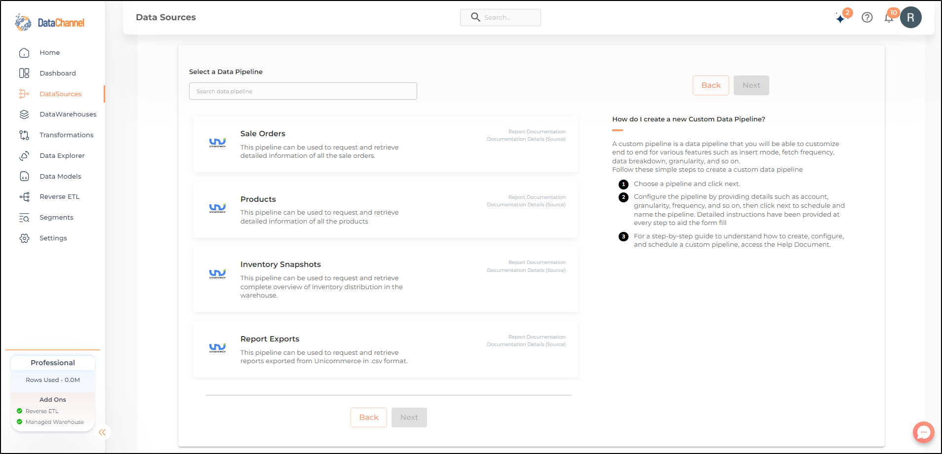 unicommerce pipelines list