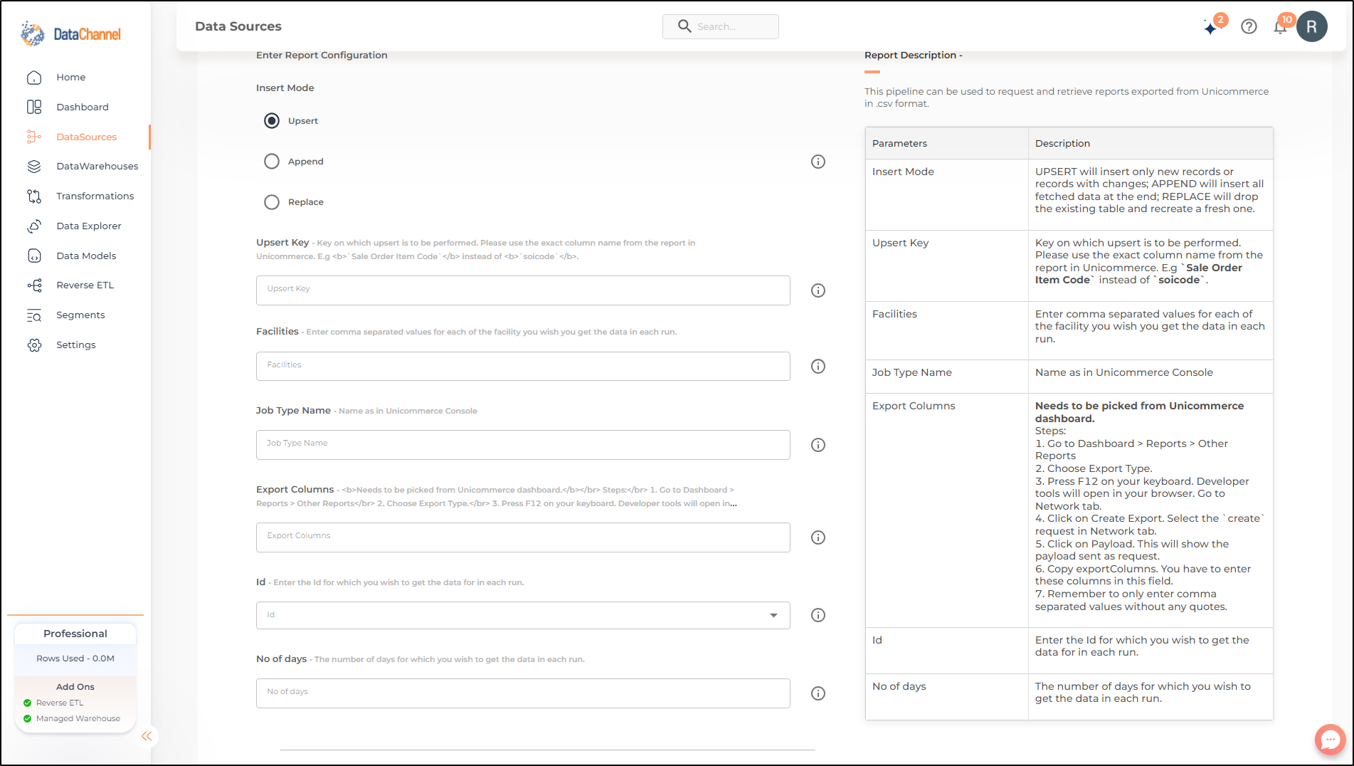 unicommerce report exports config