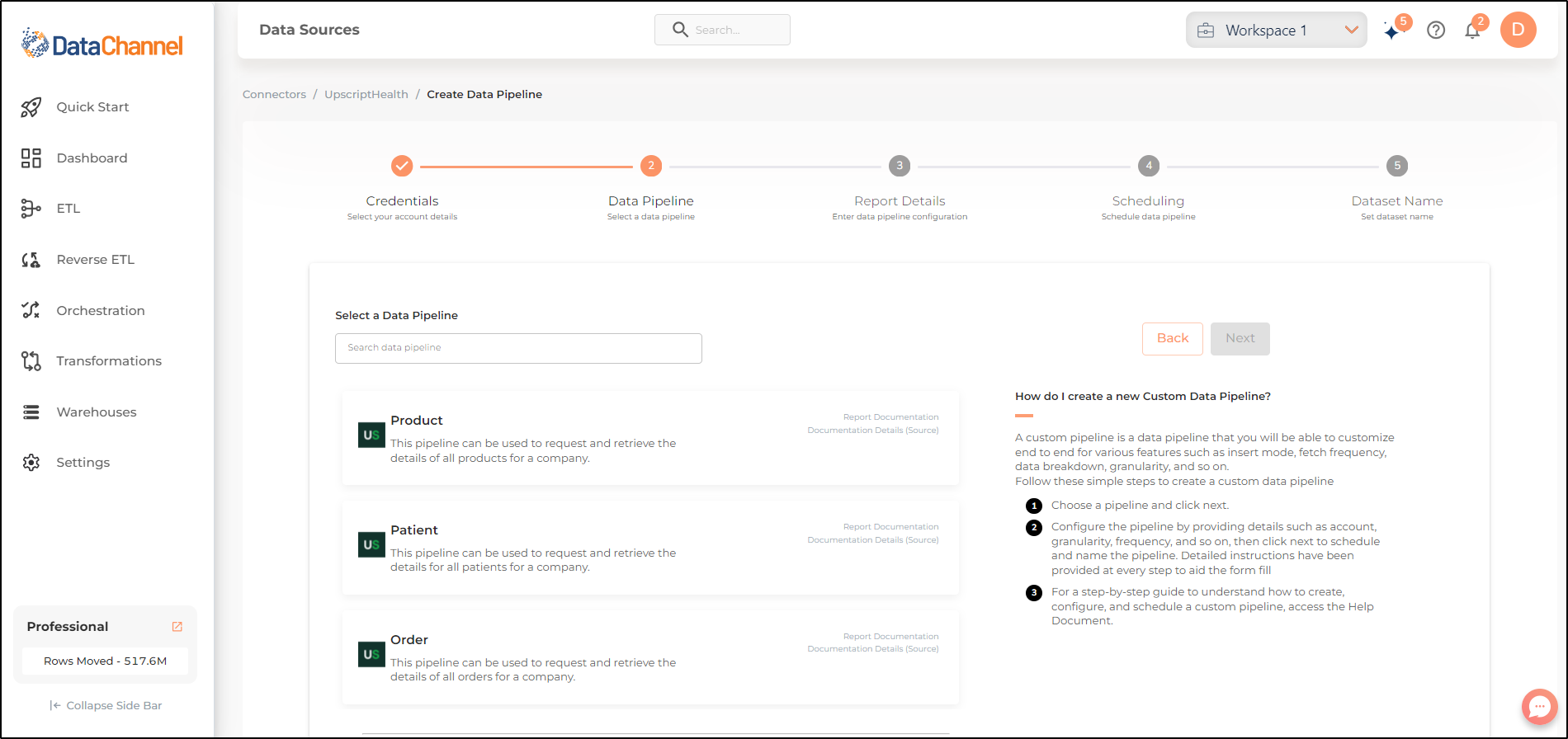 upscript health pipelines list