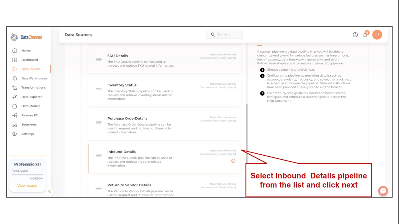 vinculum inbound details list