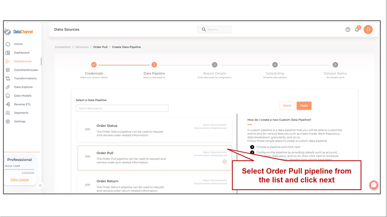 vinculum order pull list