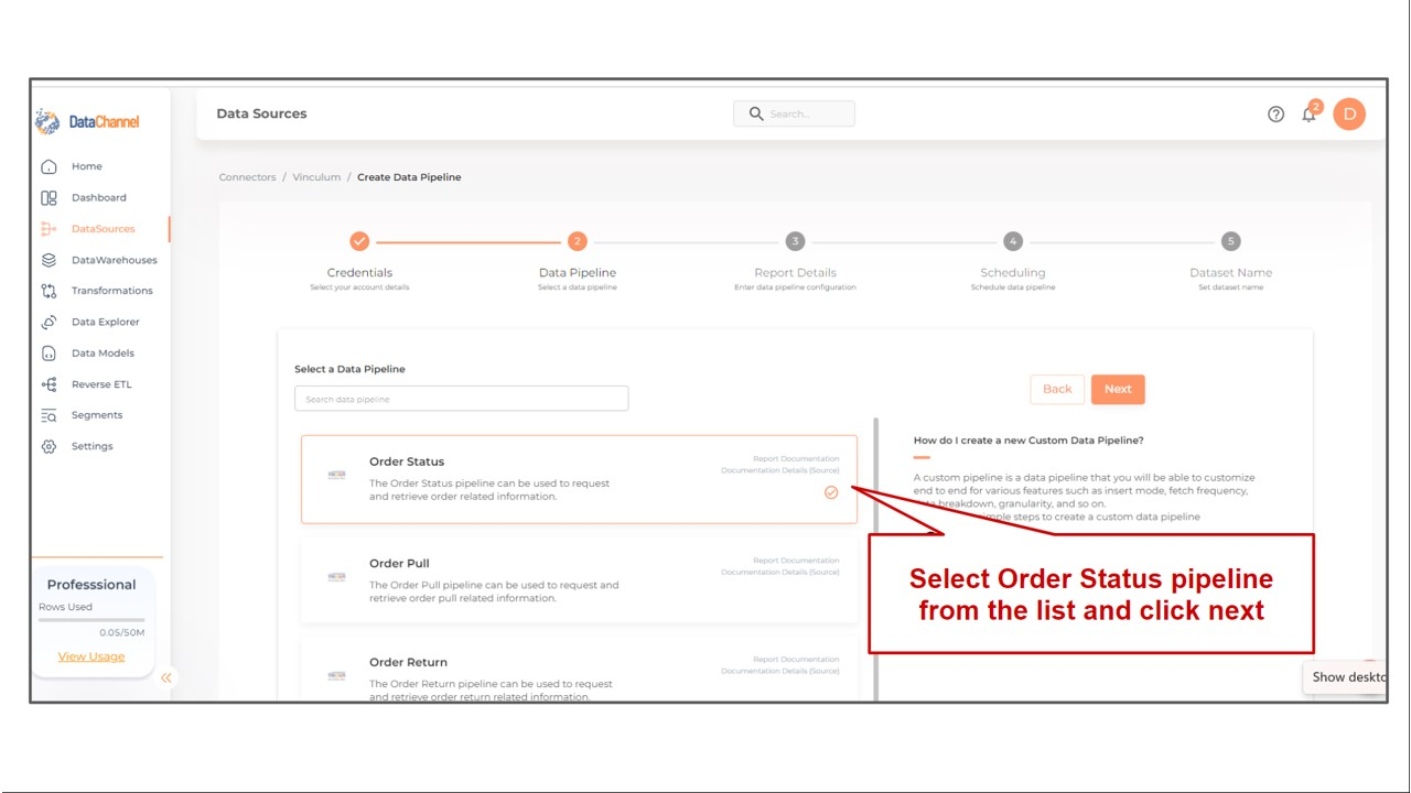 vinculum order status list