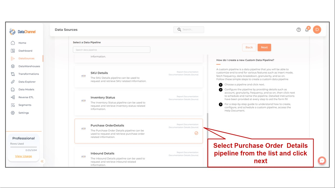 vinculum purchase order details list