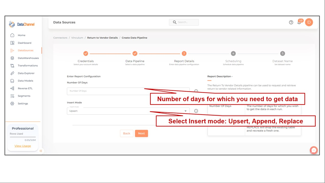 vinculum return to vendor details config