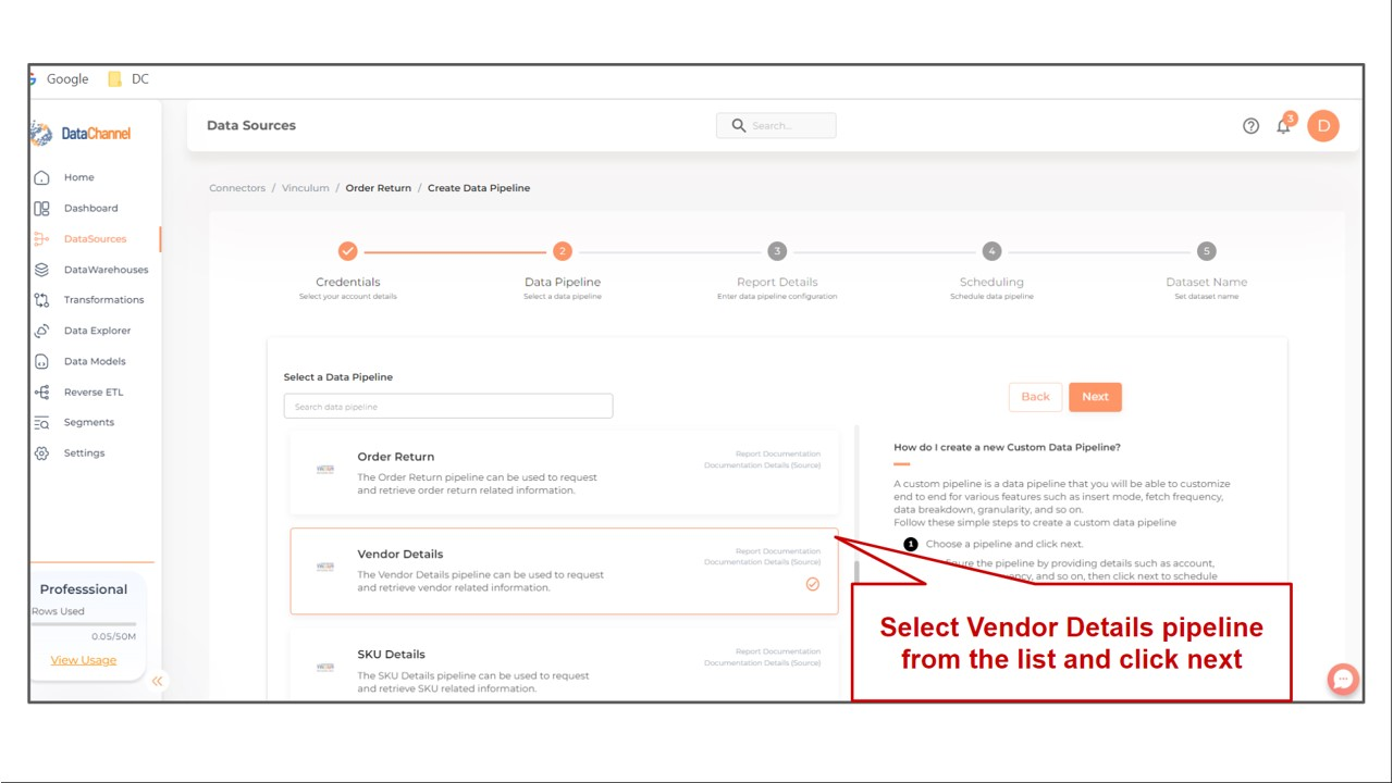 vinculum vendor details list
