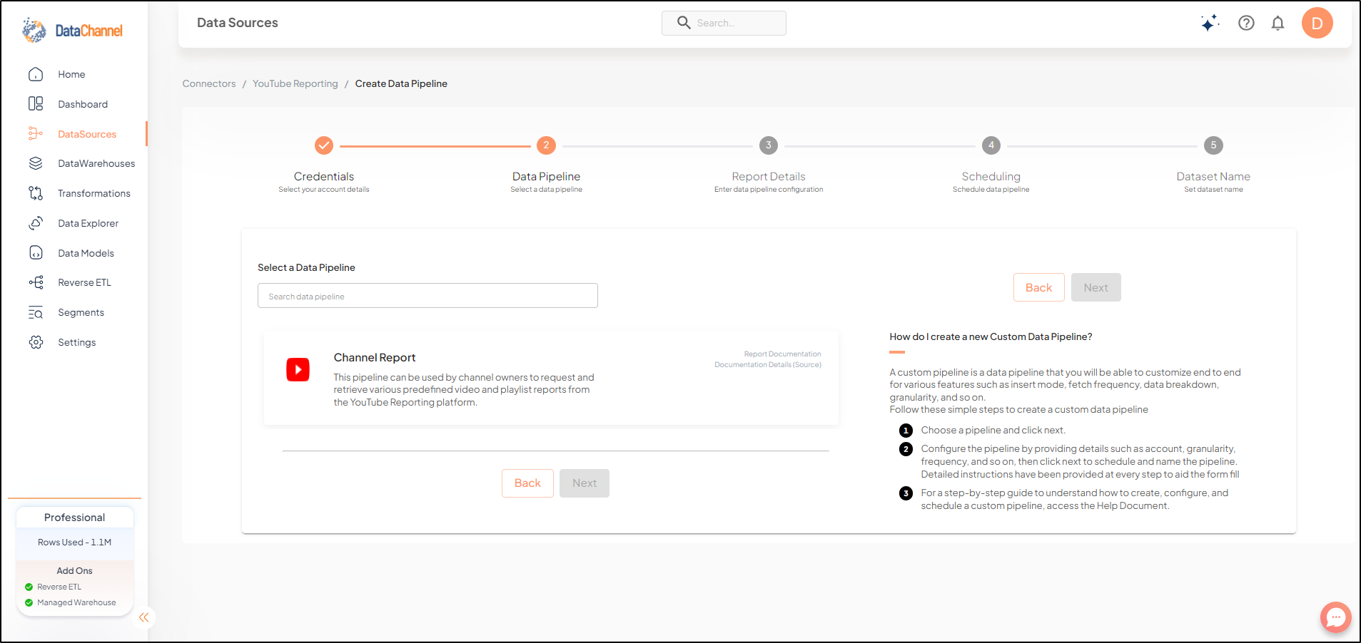 youtube reporting pipelines list