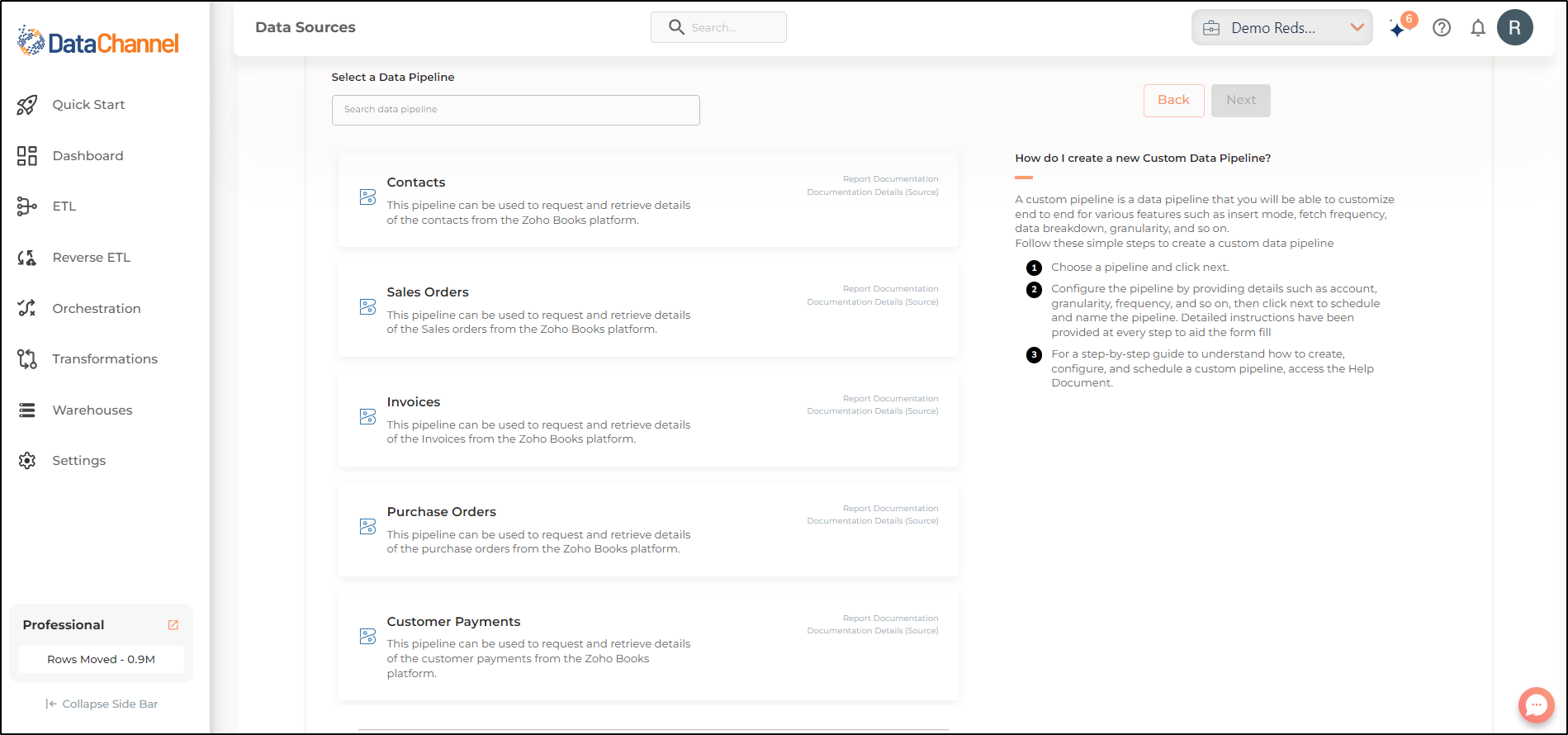 zoho books pipelines list