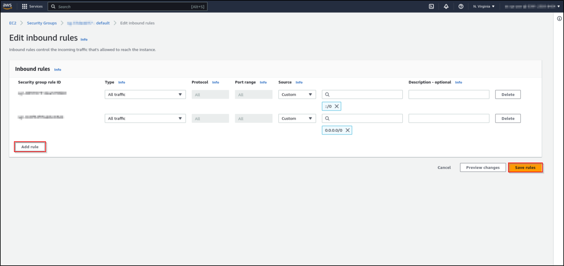 aws redshift add rule