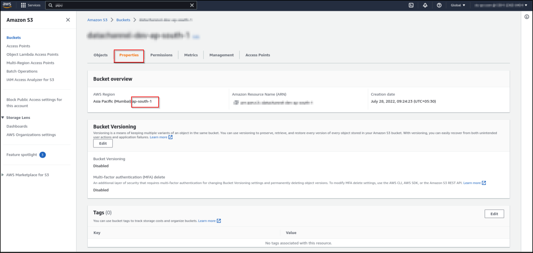 aws redshift bucket properties