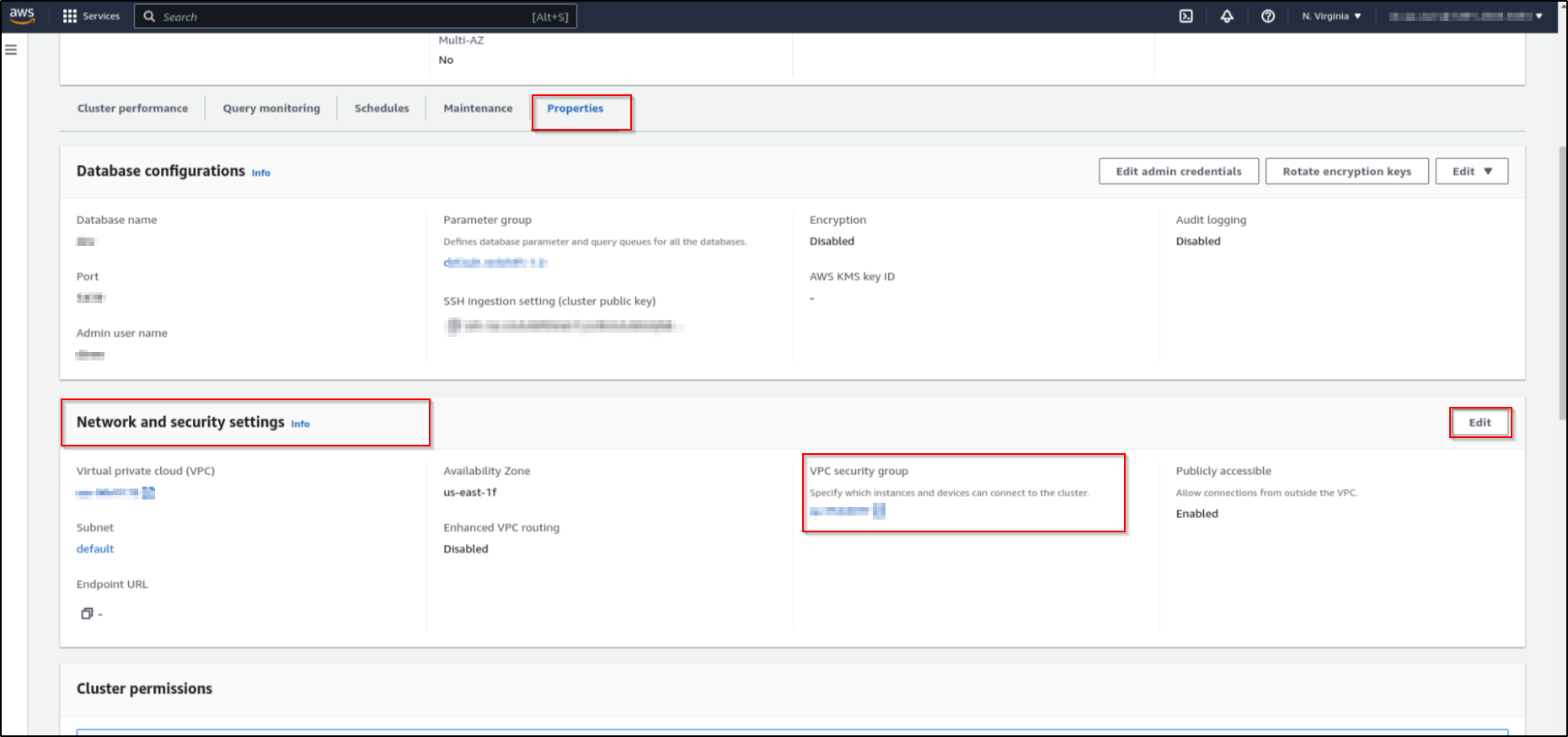 aws redshift cluster properties