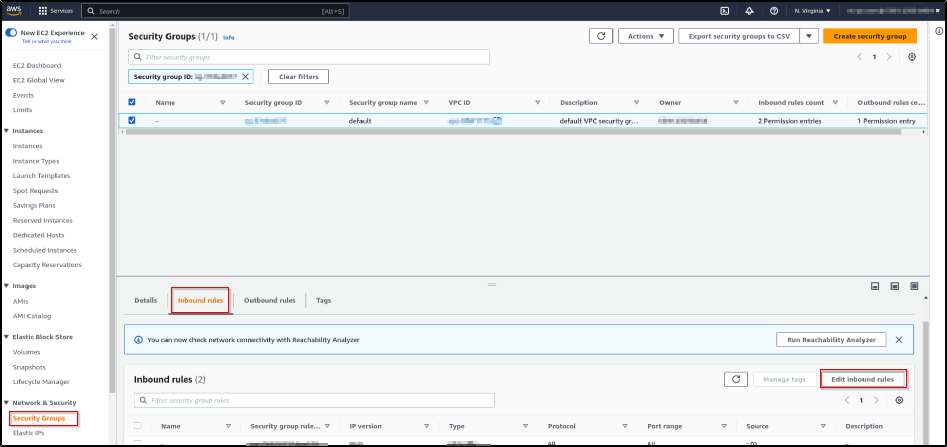 aws redshift edit inbound rules