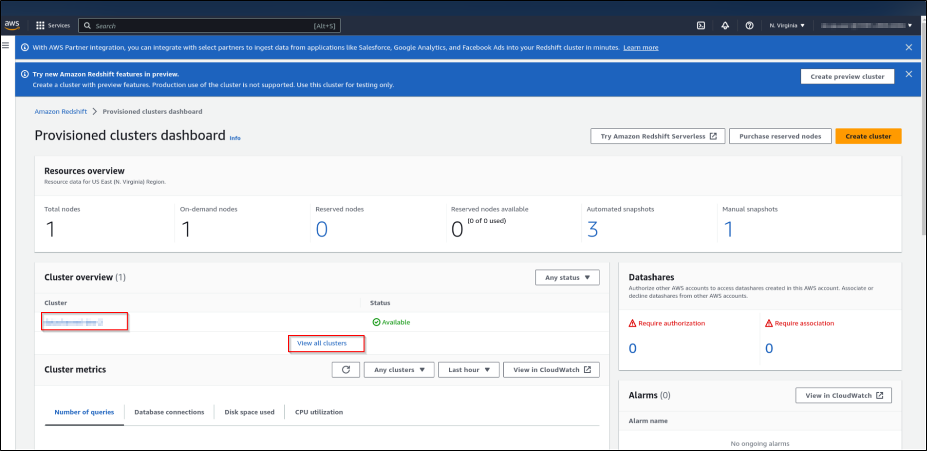 aws redshift view cluster