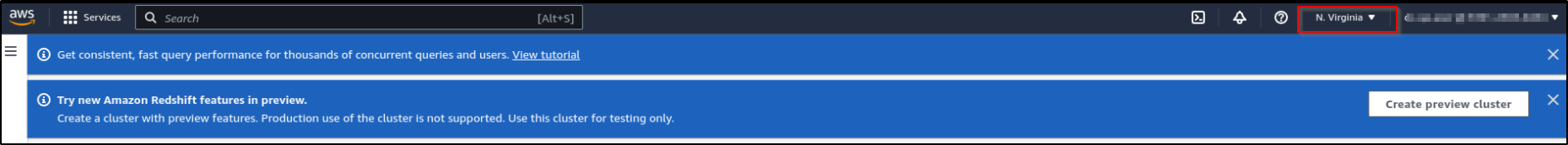 aws redshift view region