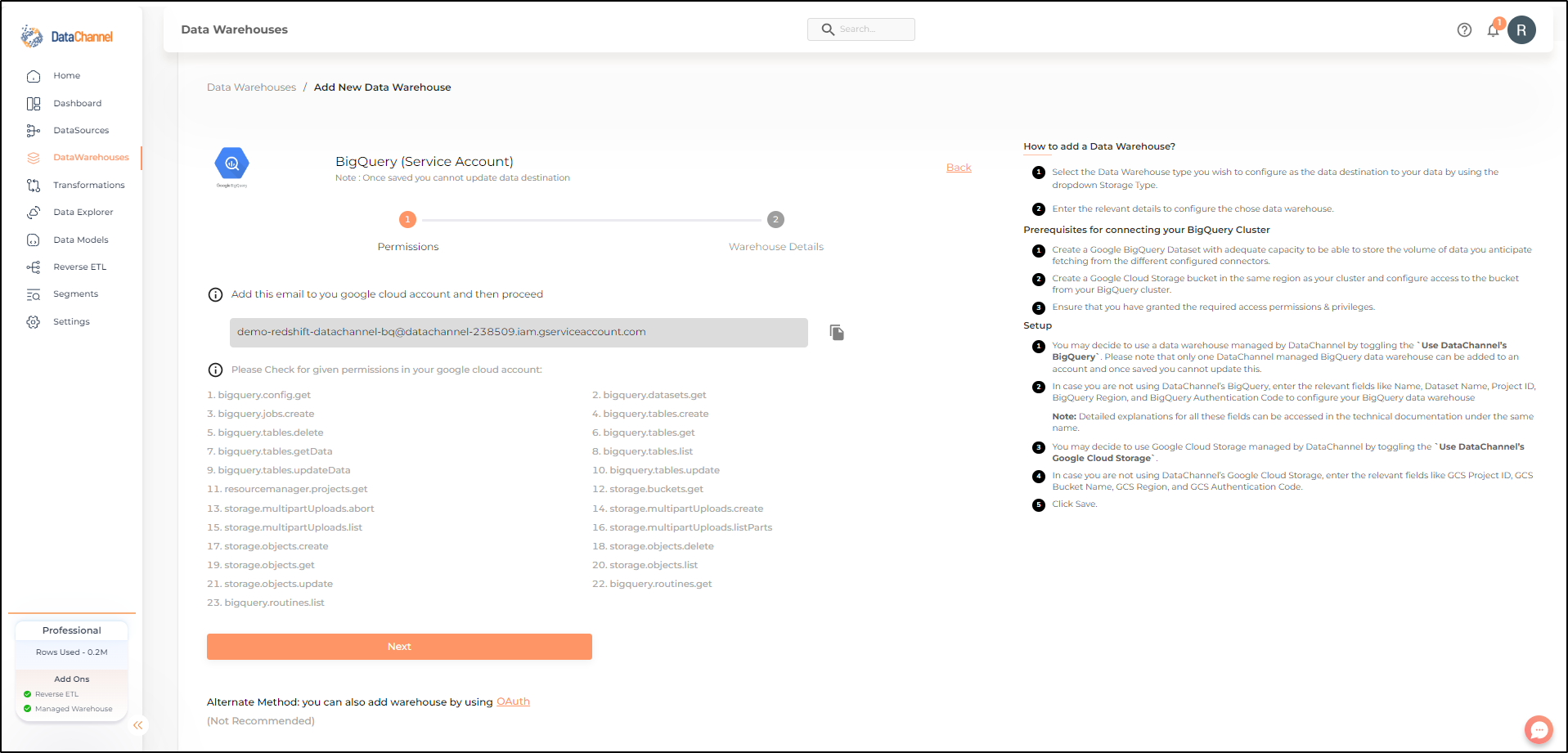 destinations bq permissions