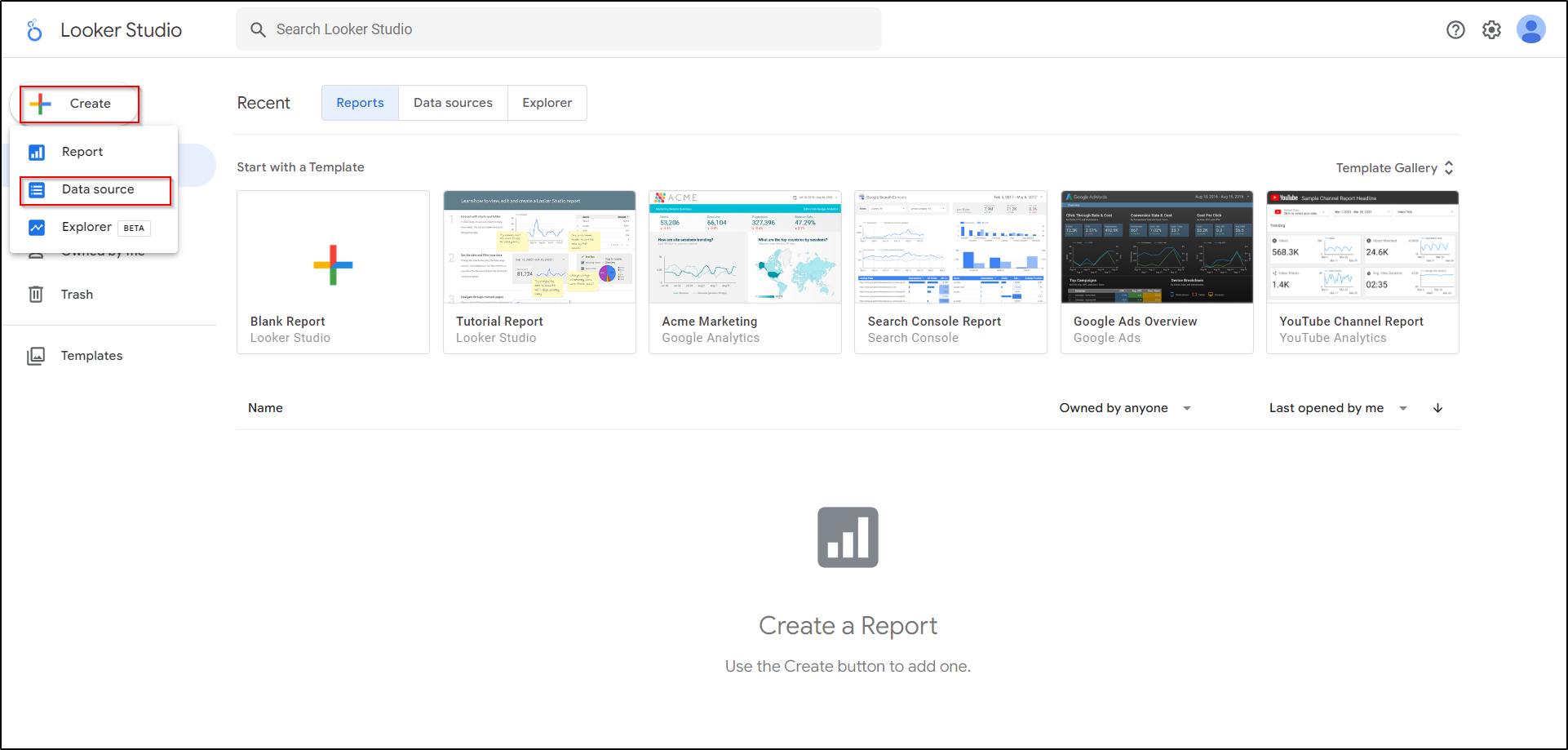 looker studio create data source