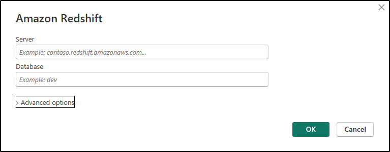 power bi amazon redshift adv options