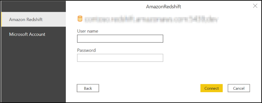 power bi amazon redshift authentication creds
