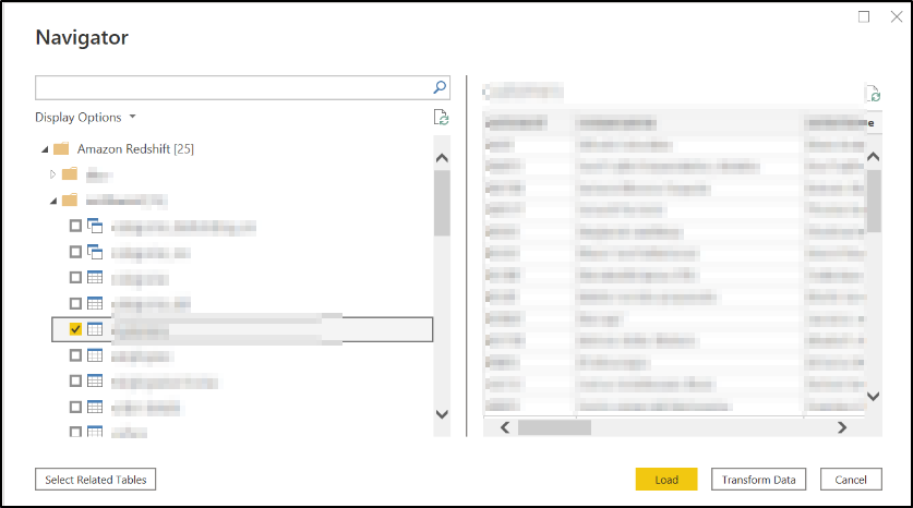 power bi amazon redshift navigator