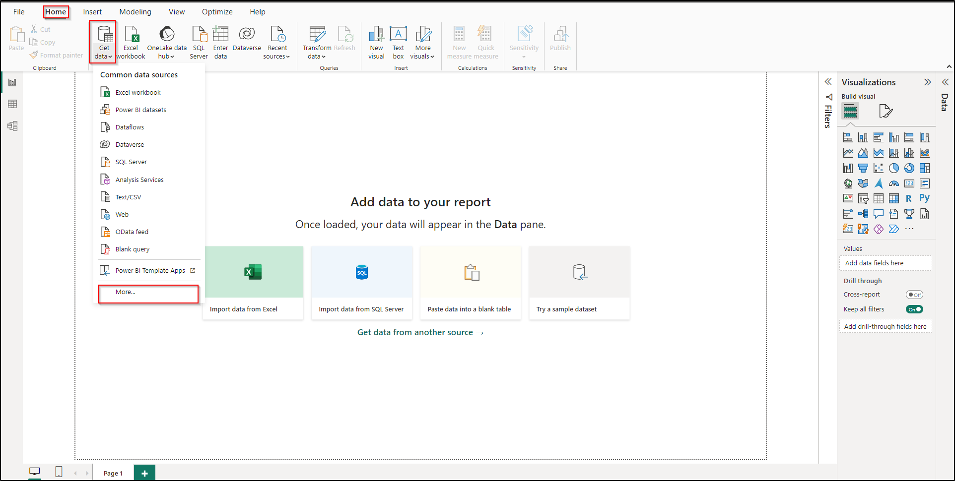 power bi get data dropdown