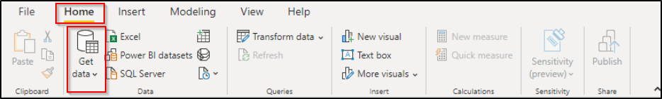 power bi top ribbon get data