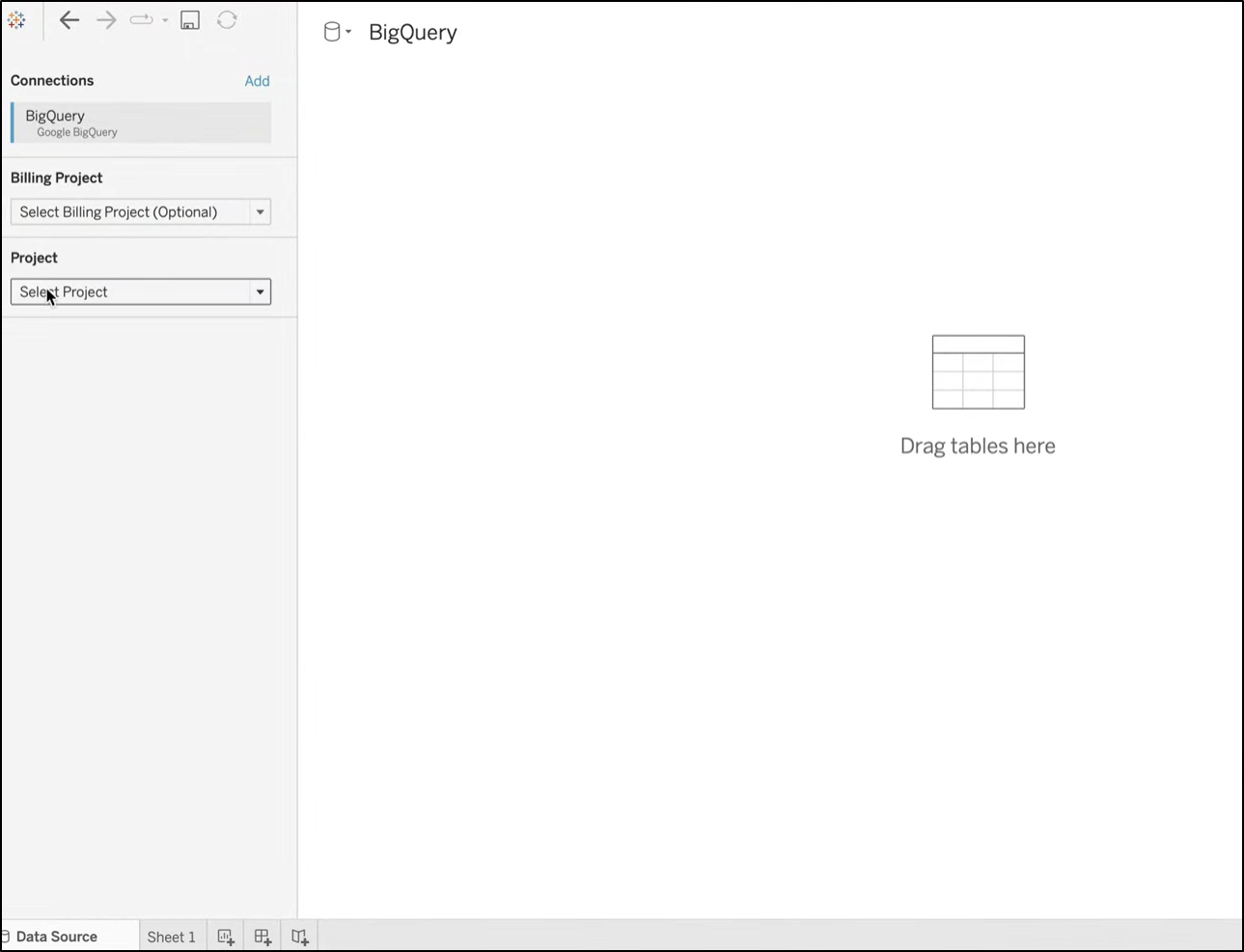 tableau big query select project