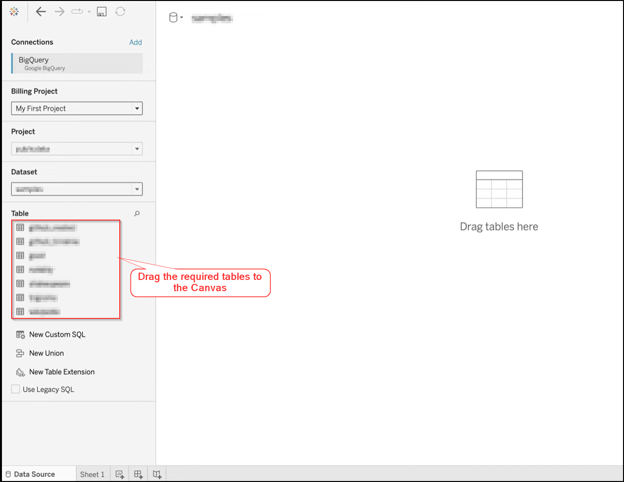 tableau big query tables list
