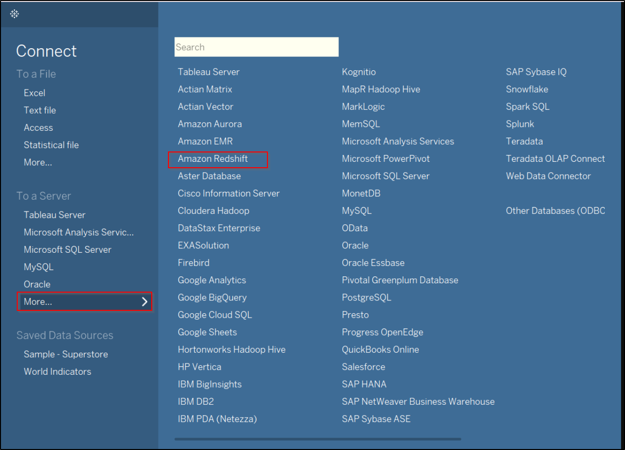 tableau connect redshift