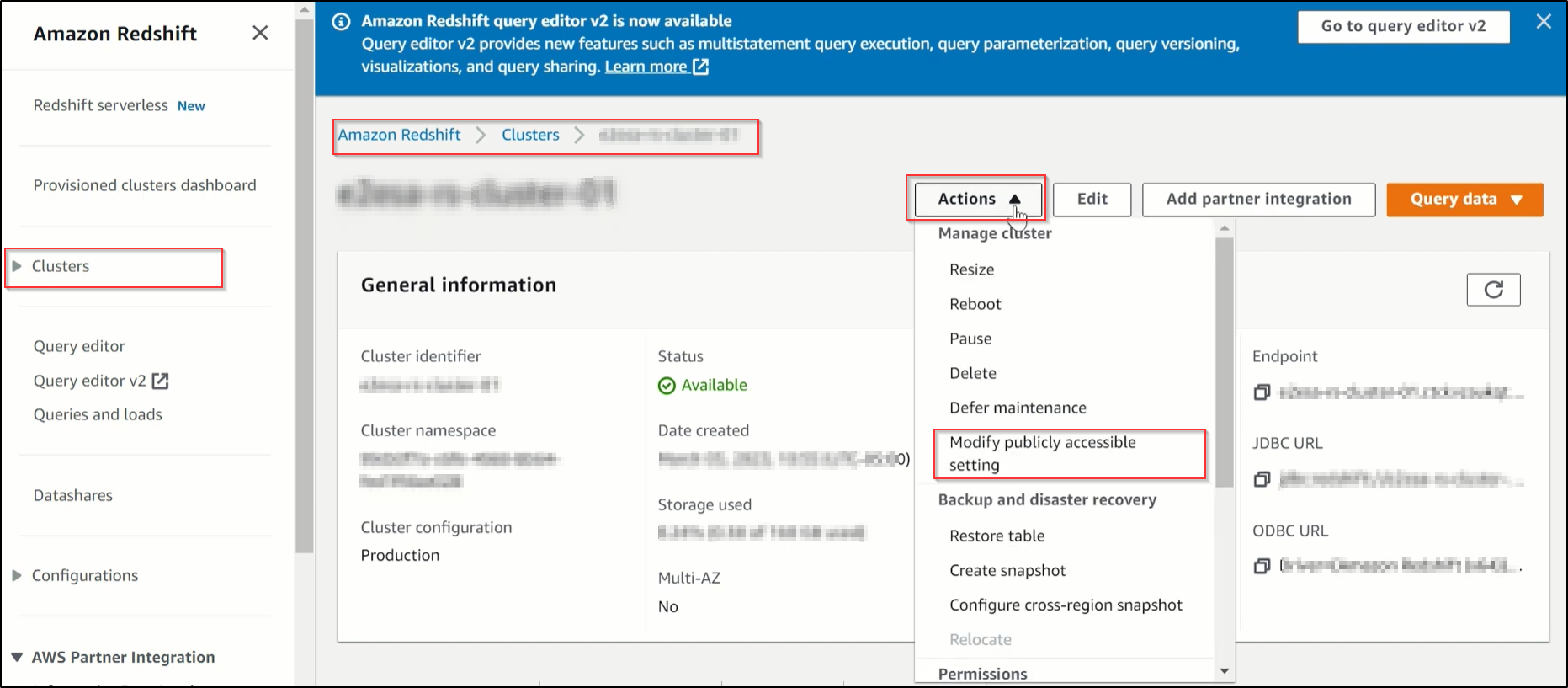 tableau redshift actions modify access