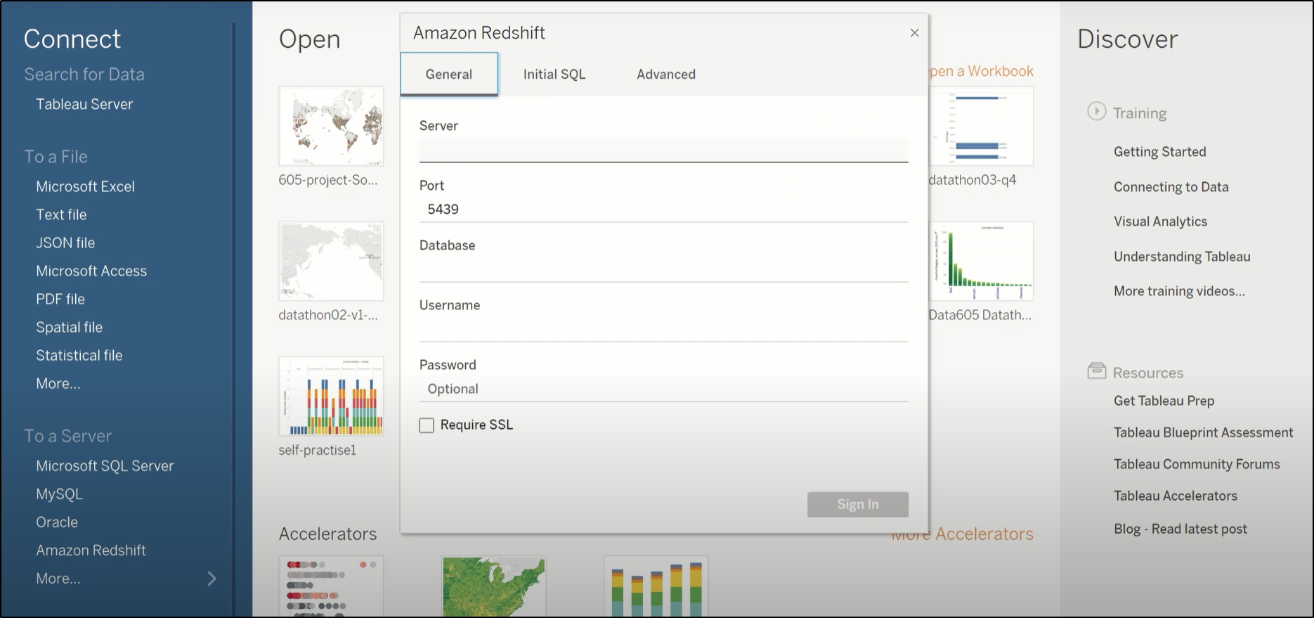 tableau redshift general details