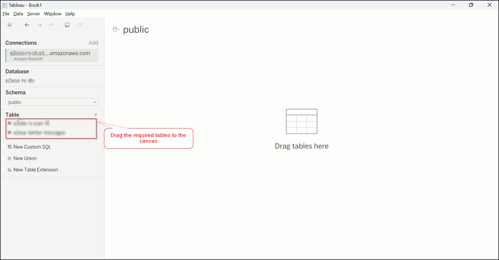 tableau redshift public schema