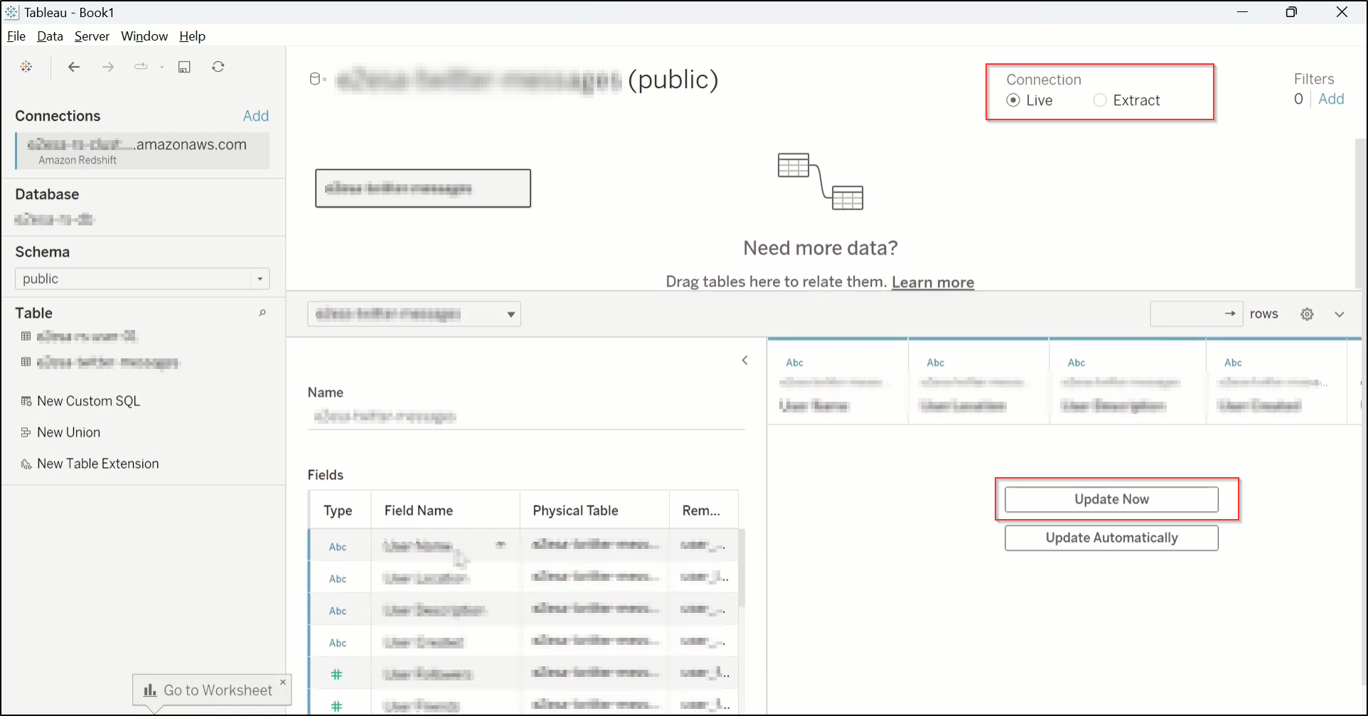 tableau redshift update now