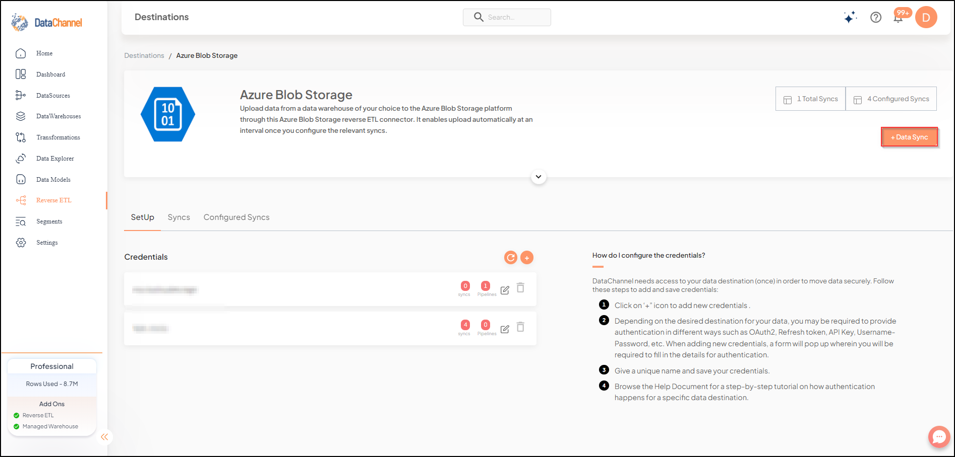 azure blob storage reverse data destination detail