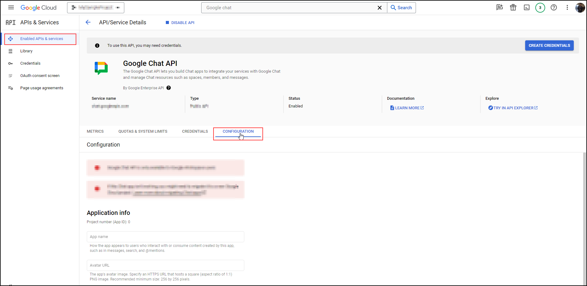 google chat configuration