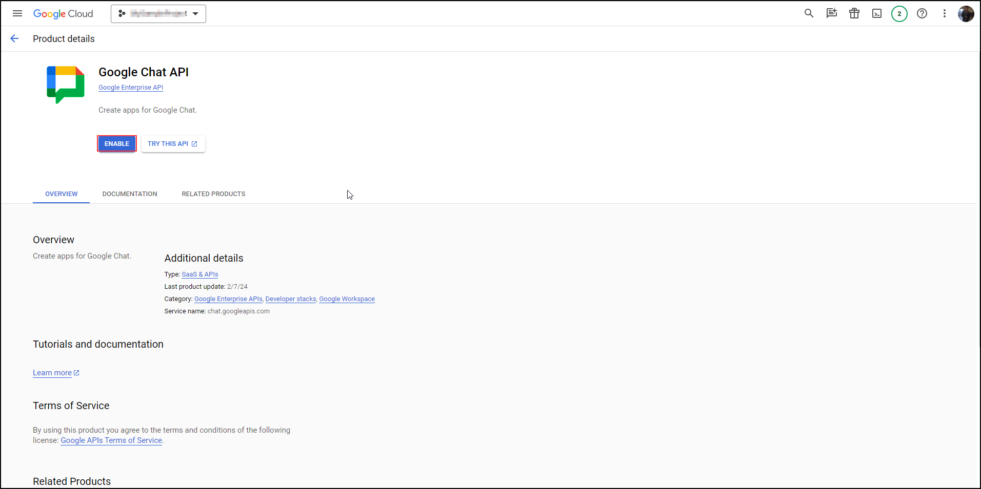 google chat enable api