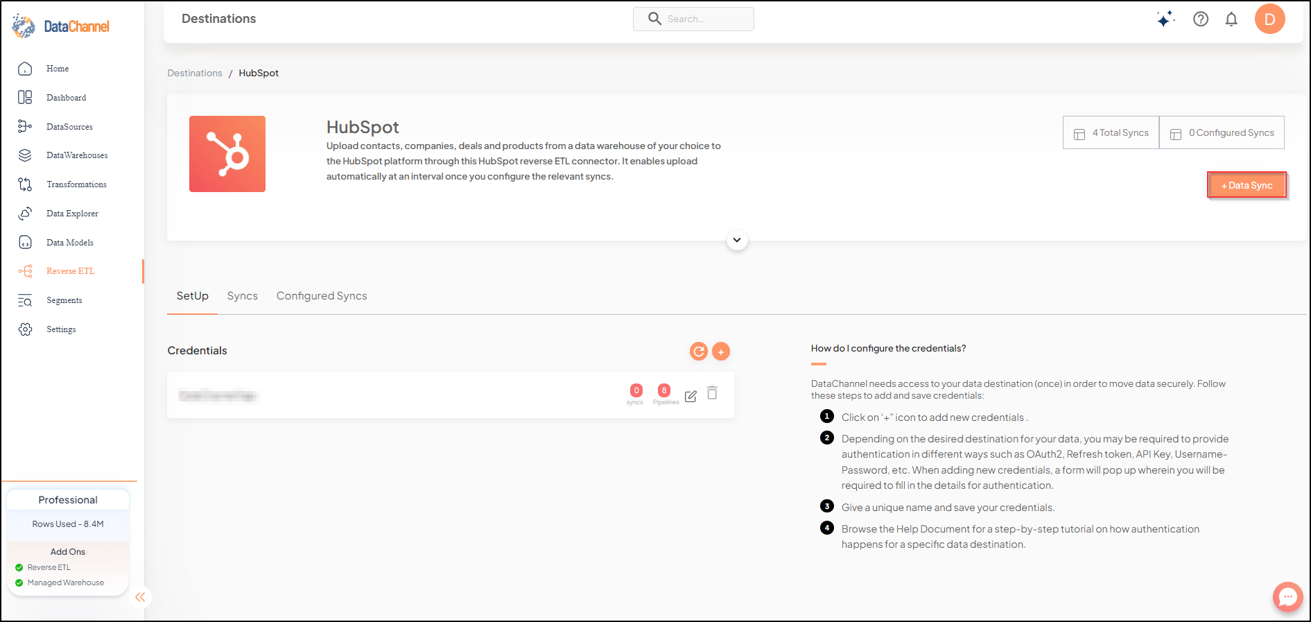 hubspot reverse data destination detail