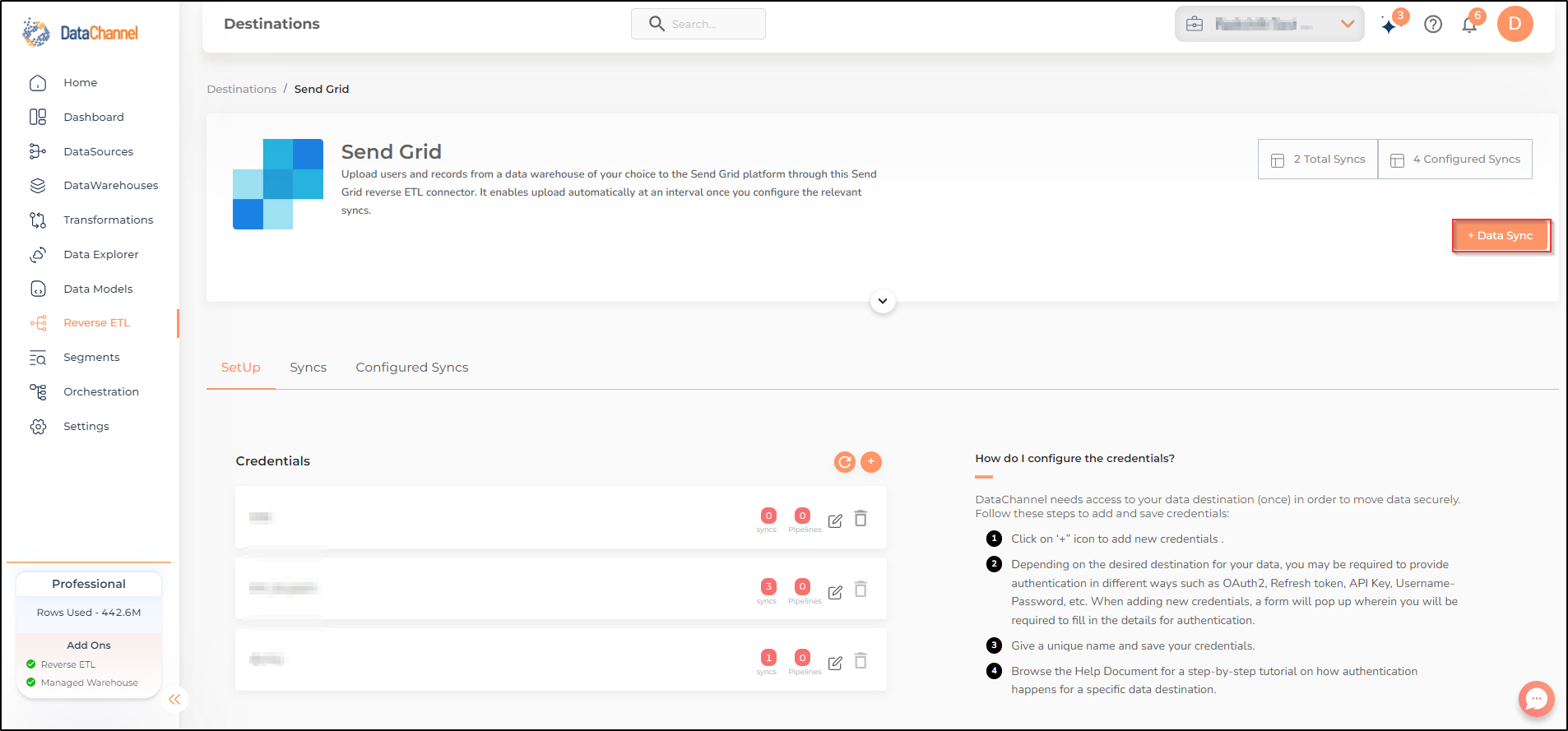 send grid data destination detail