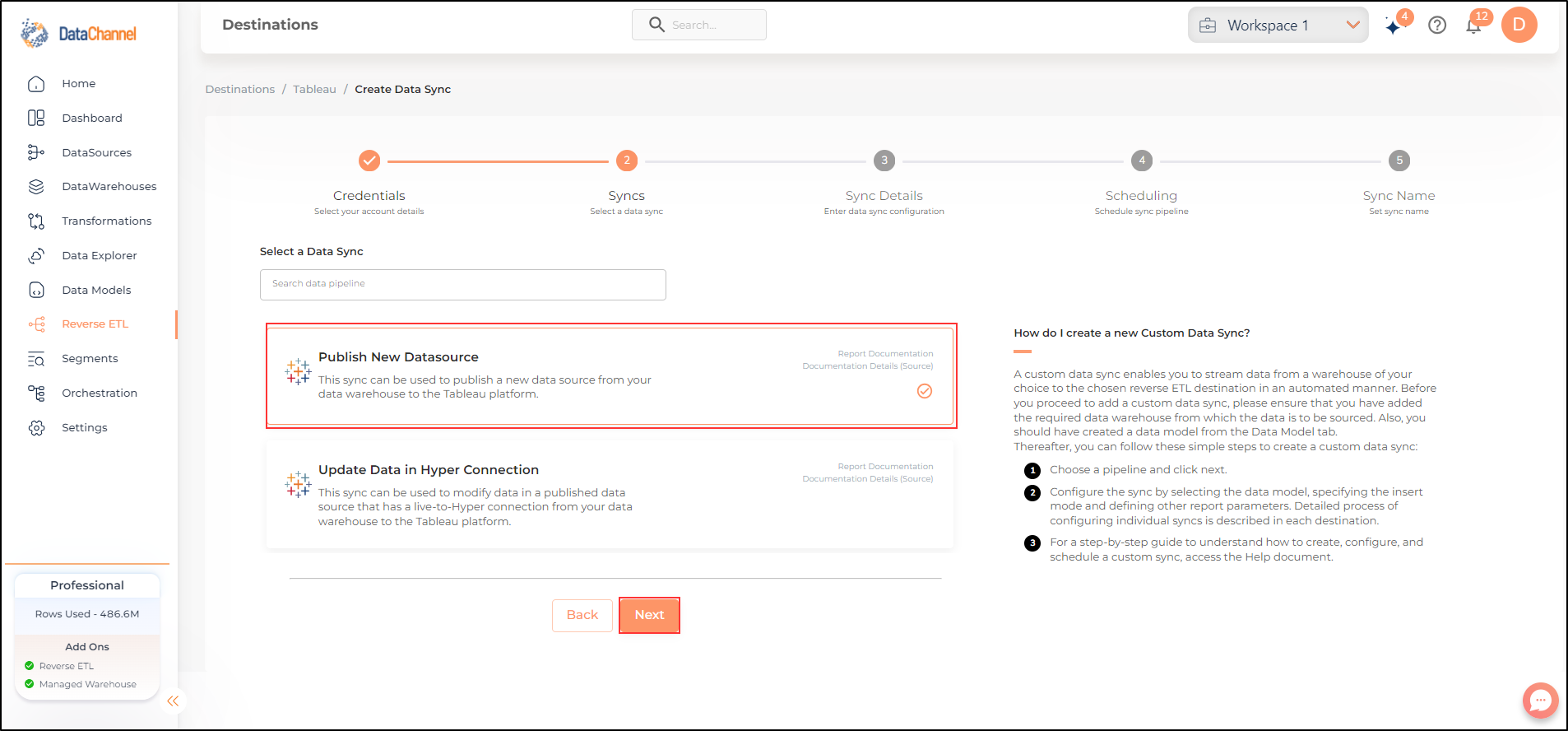 tableau publish new datasource list