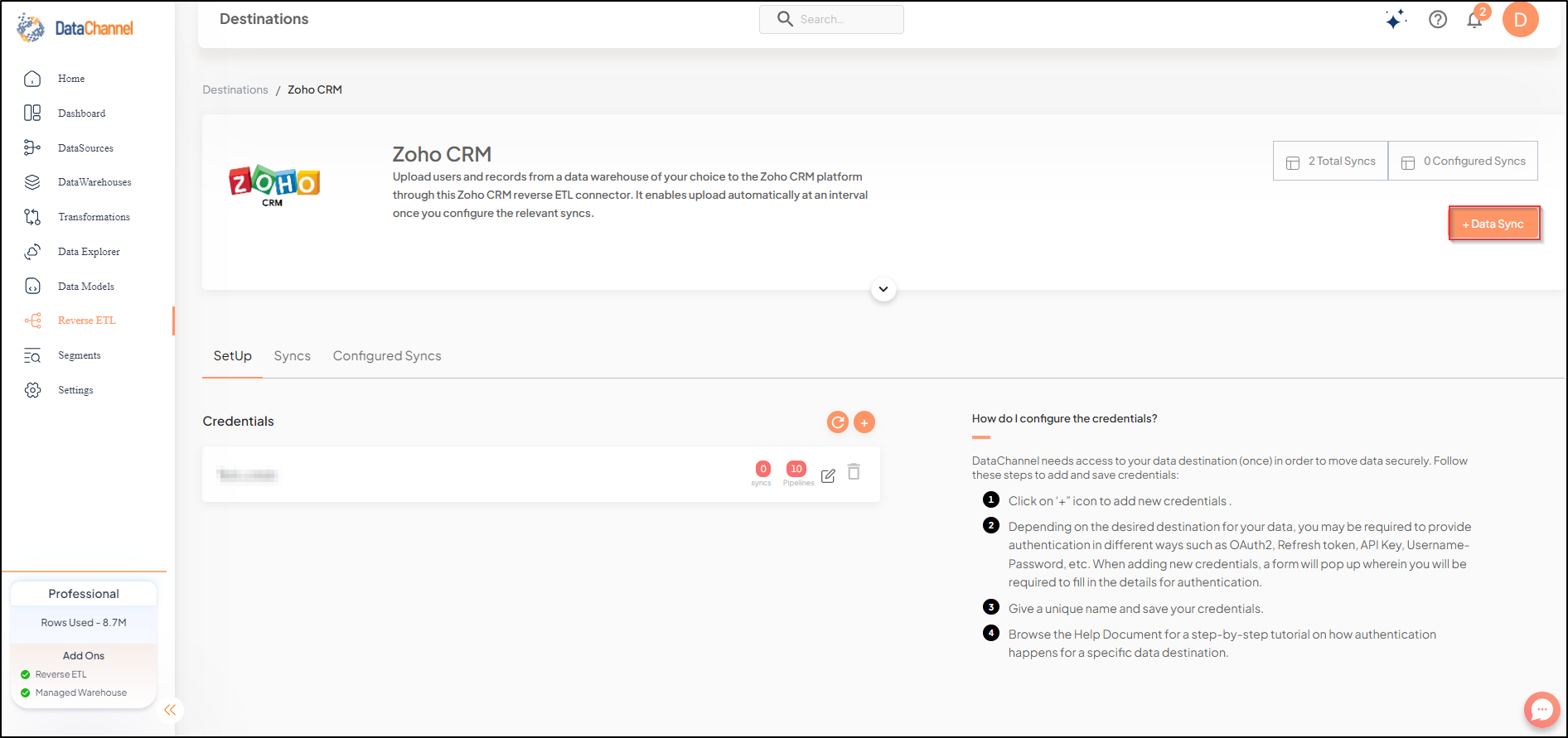 zoho crm reverse data destination detail